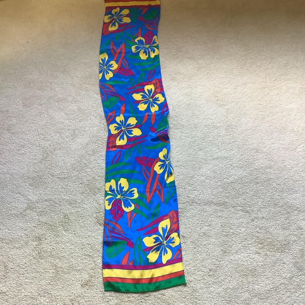 Liz Claiborne Blue Tropical Floral Print Scarf - Picture 4 of 10
